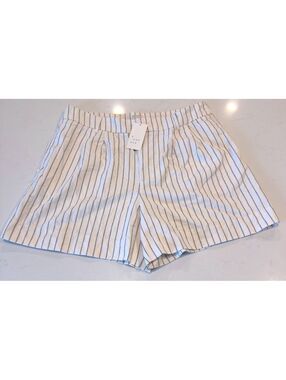 A New Day Cream Black Linen Pinstripe Pleated Shorts Women Size 16
